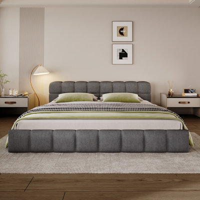 Upholstered Chenille Bed with Checkerboard Headboard