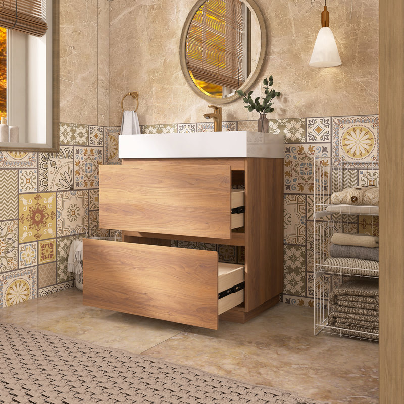 Meuble-lavabo simple 29,5 po avec plateau en résine, Brun