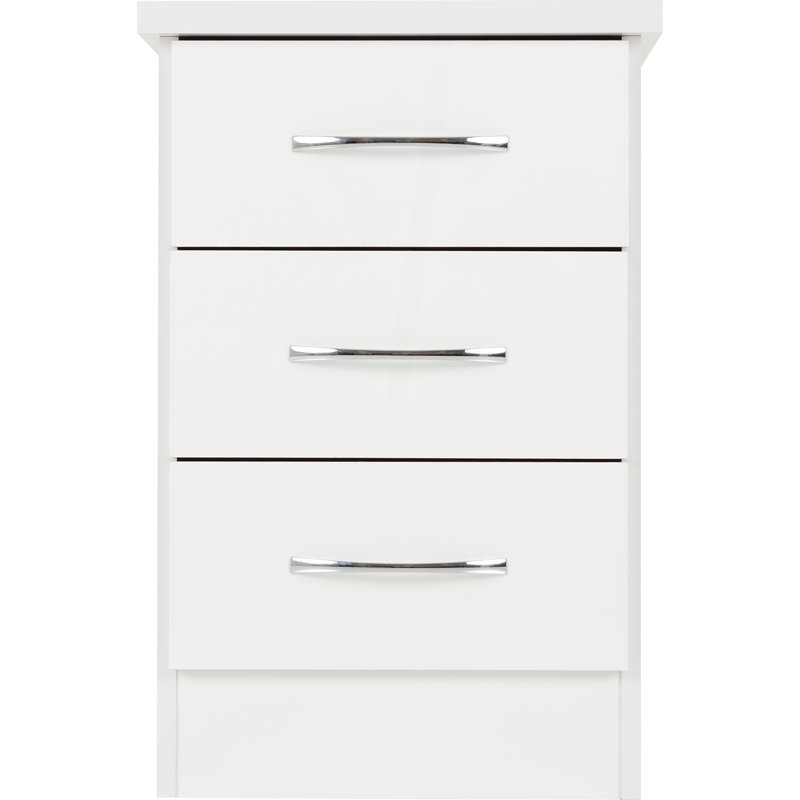 Cascio 3 Drawer Bedside Table, White Gloss