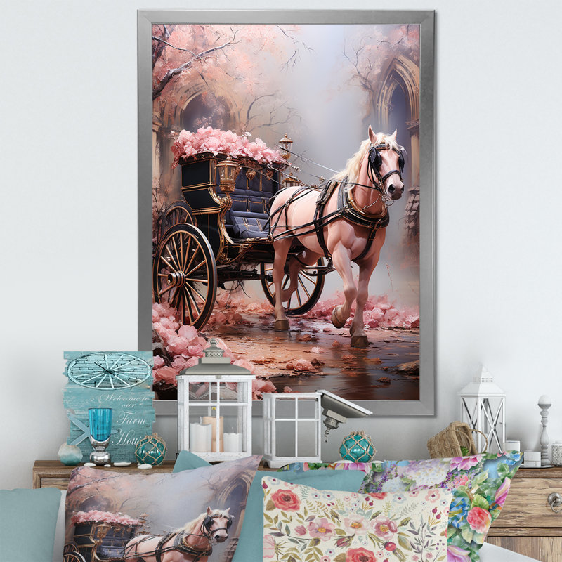«Romantic Wedding Cart Journey I», reproduction sur toile, Cadre simple argenté, H 32 po x l 16 po x P 1 po
