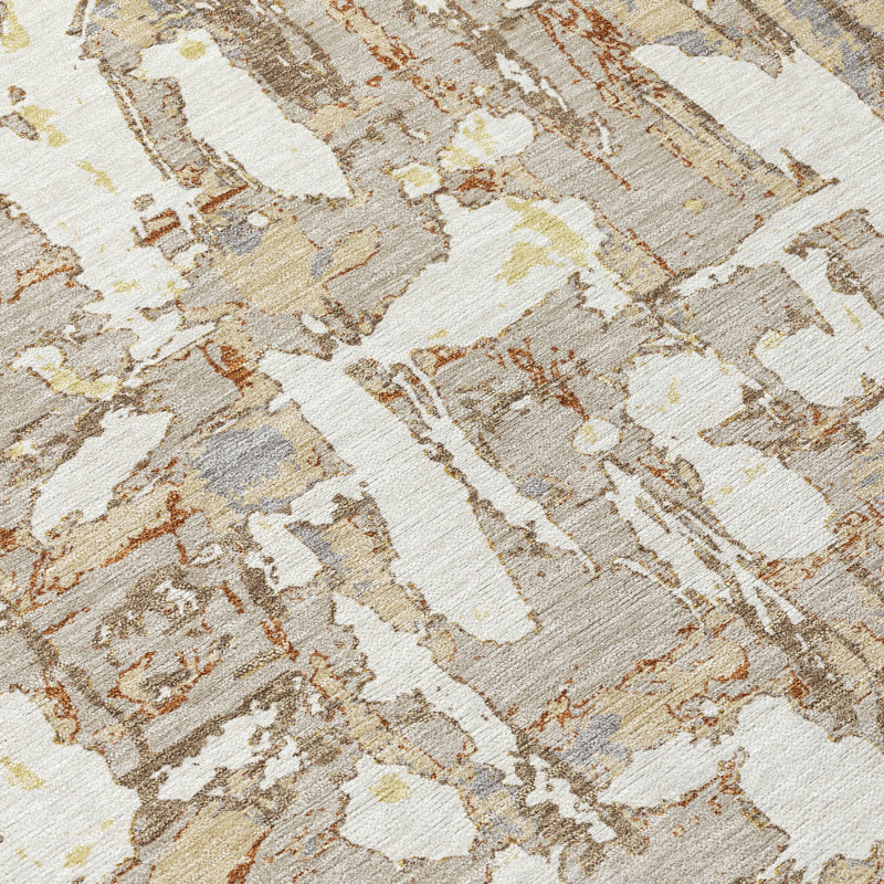 Tapis abstrait lavable à la machine intérieur / extérieur ACN2678, 8 pi x 10 pi, Beige