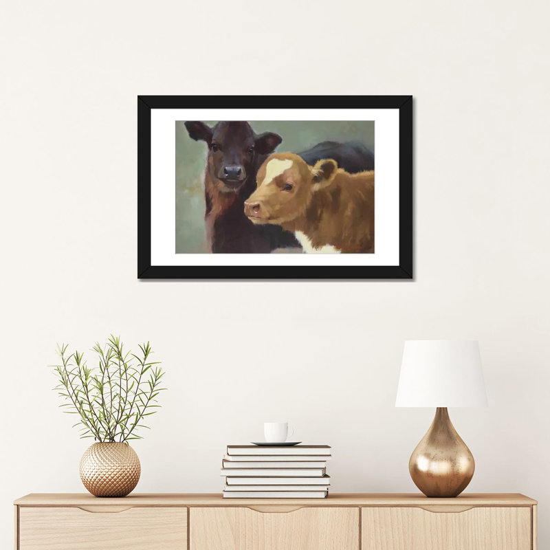 «Farm Pals II» par Carolyne Hawley, impression, Papier d'art encadré noir, H 24 po x l 32 po x P 1 po