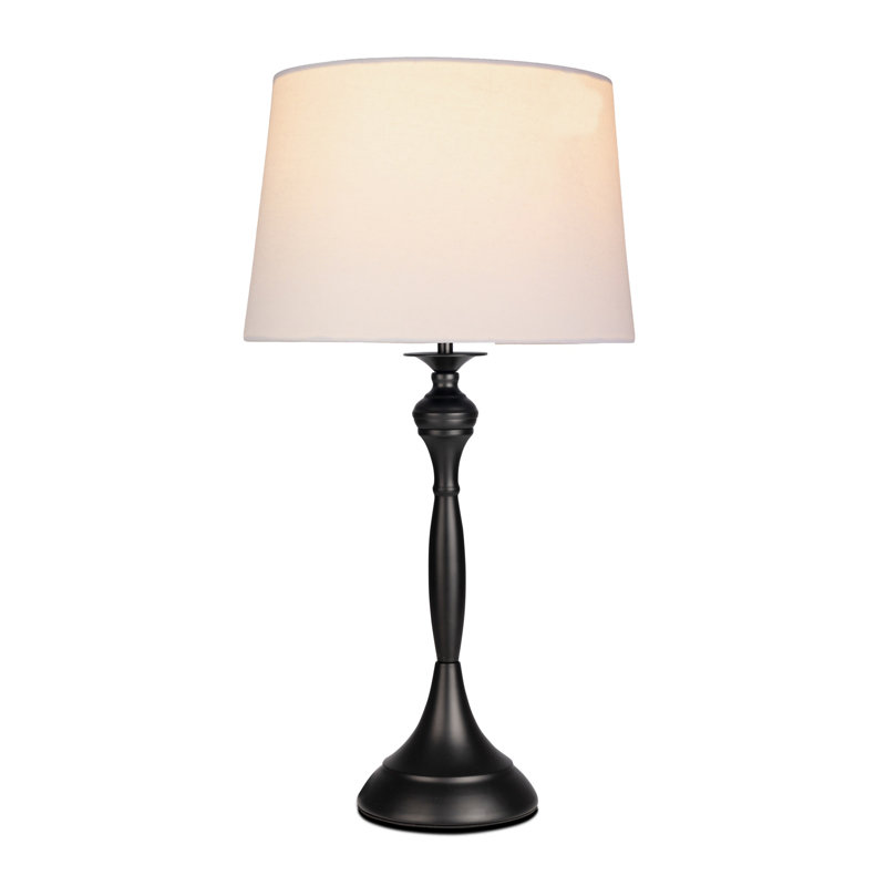 Antibes Candlestick Style Metal Table Lamp, Black, 55cm H x 30cm W x 30cm D, Black Base/Ivory Shade