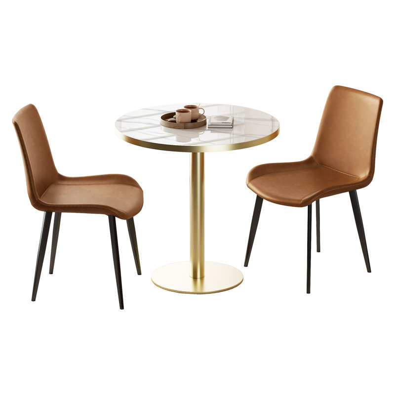 Round Modern Dinning Table 31.5 Inches Bistro Table Tulip Table With Faux Marble Top, Light Gray