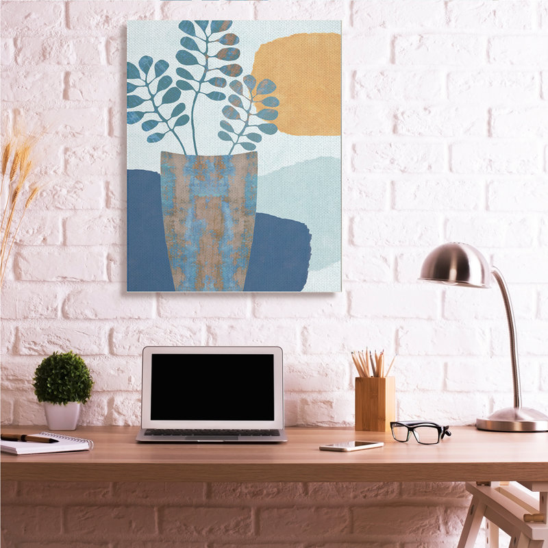 Vase d'eucalyptus occidental, soleil orange par Flora Kouta - impression, H 48 po x l 36 po, Toile tendue