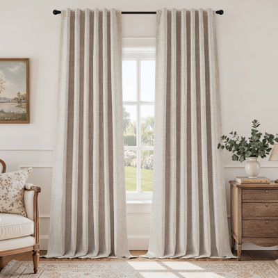  100% Blackout Faux Linen Curtains, Thermal Insulated Rod Pocket & Back Tab Window Panels