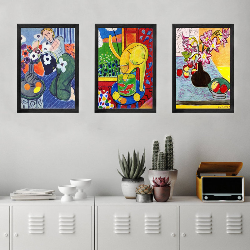 «Cat and Lily» par Henri Matisse, ensemble de 3 toiles encadrées, H 24 po x l 48 po