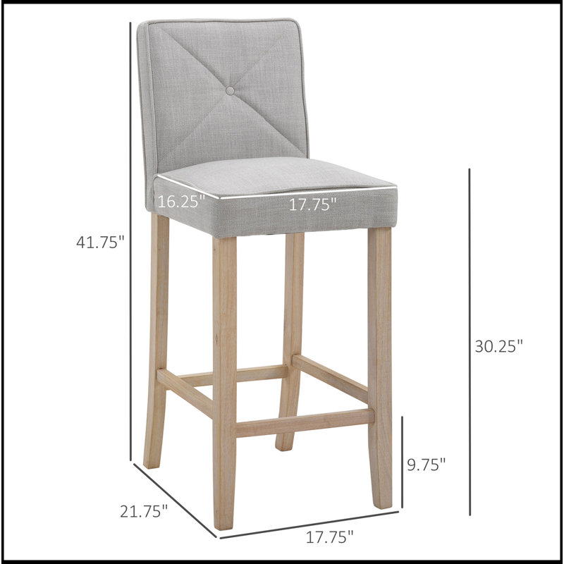 Ensemble de 2 tabourets de bar rembourrés élégants avec repose-pieds encastré, pieds en bois massif