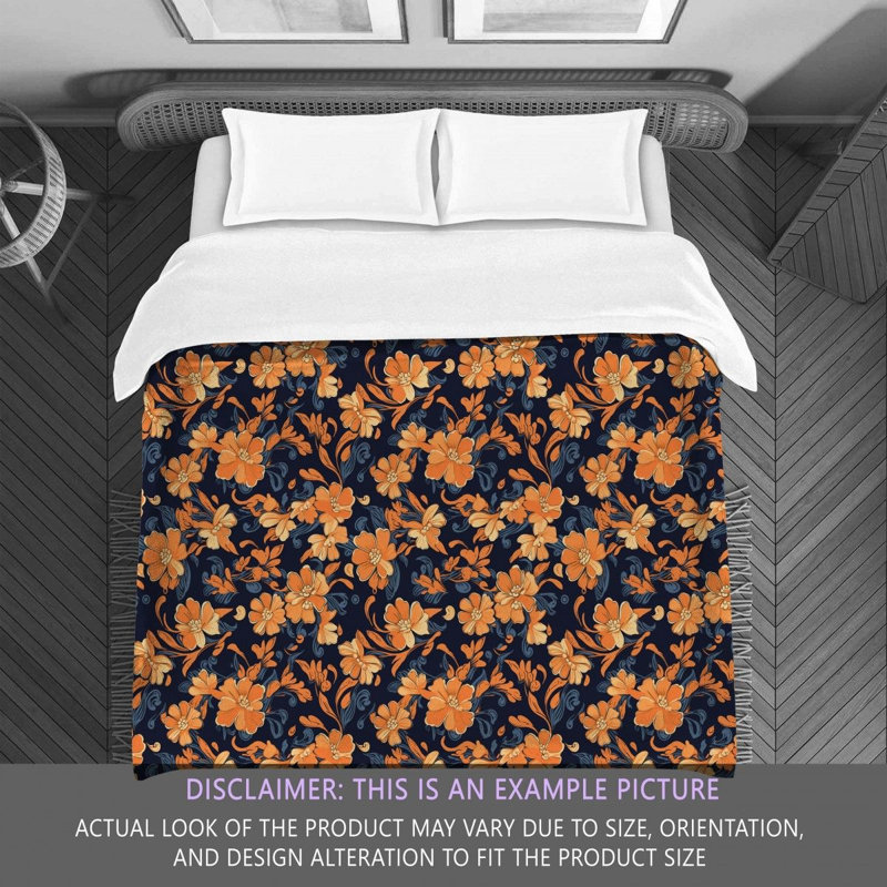 Machine Printed Comforter, King Comforter, Navy/Orange Floral