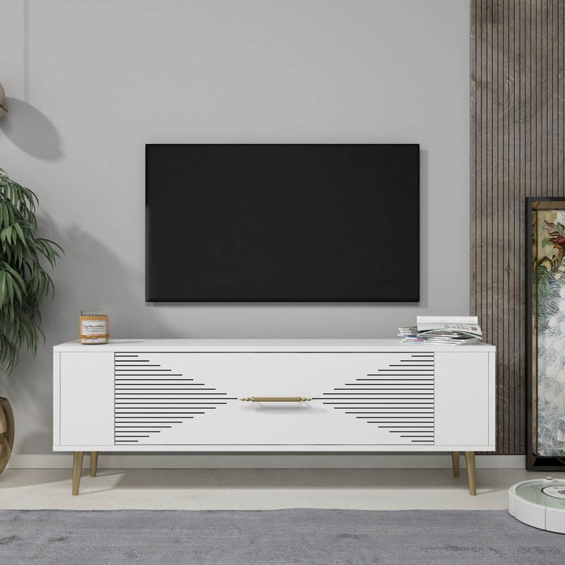 Olivia TV Stand, White/Gold, 120cm
