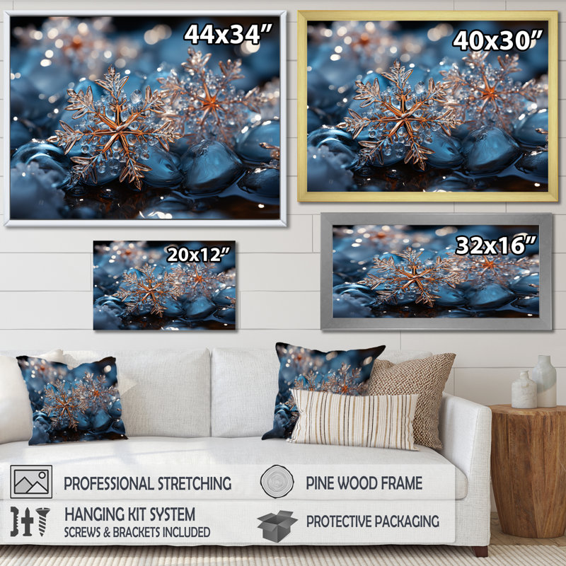 «Sunrise Snowflake Tranquility IV - Winter Landscape», art mural, Toile tendue, H 12 po x l 20 po x P 1 po