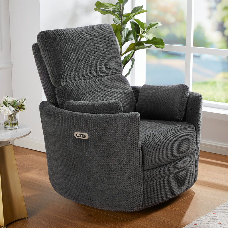 Fauteuil inclinable électrique berçant / 4 points de massage / USB et charge de type C, 2 coussins, Gris foncé