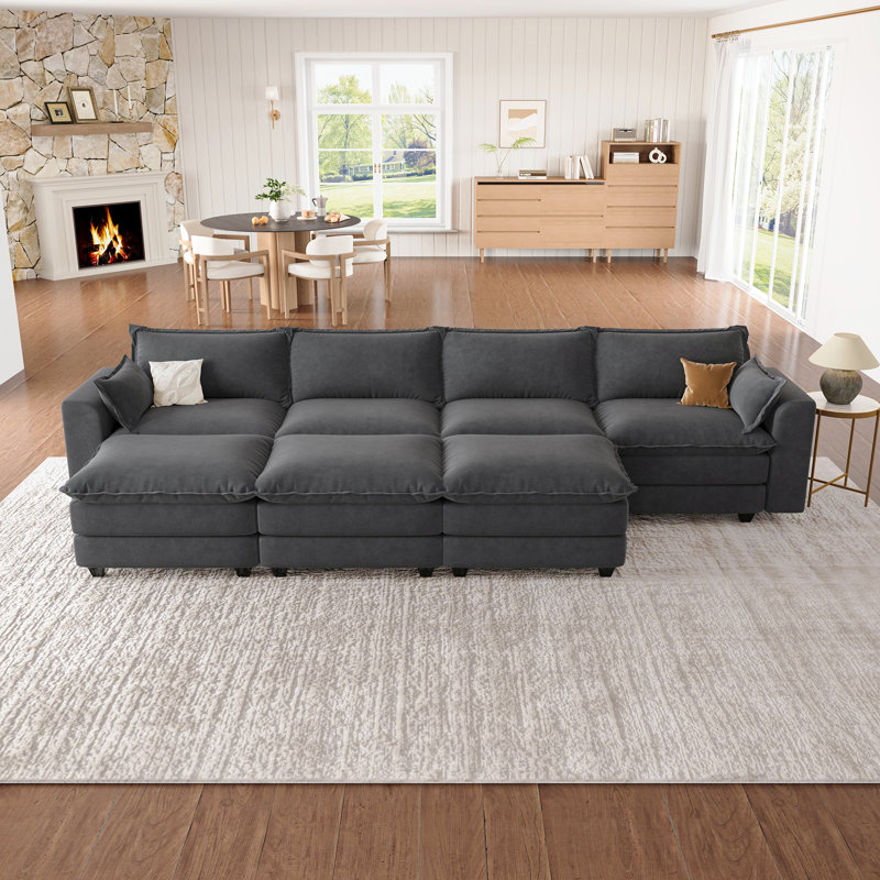 Canapé modulaire en U avec repose-pieds, canapé modulaire pour salon, gris foncé, Dark Gray Chenille