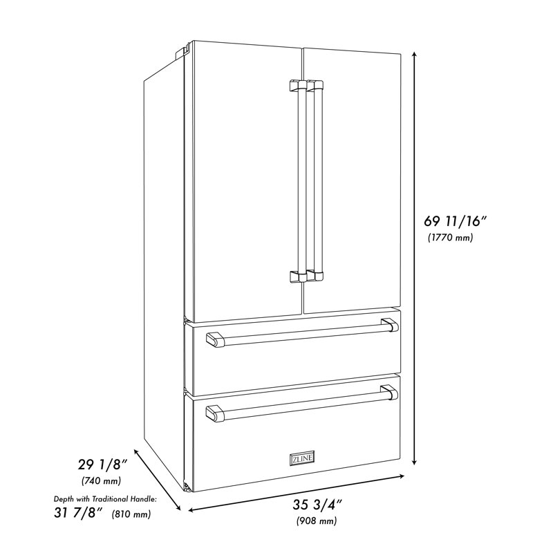ZLINE 36" Autograph Edition 22.5 cu. ft Freestanding French Door Refrigerator with Ice Maker in Fingerprint, Matte Black