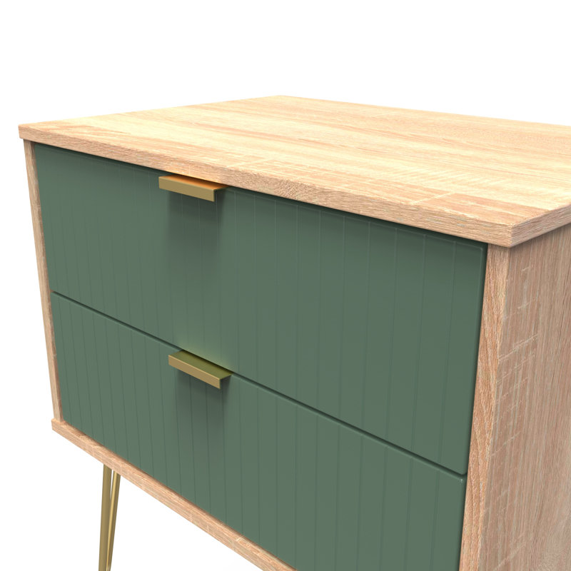 Beranda 58cm W Manufactured Wood Bedside Table, Labrador Green/Bardolino Oak