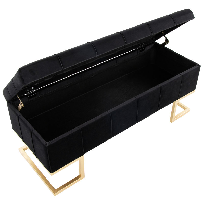 Banc de rangement en métal doré et velours noir