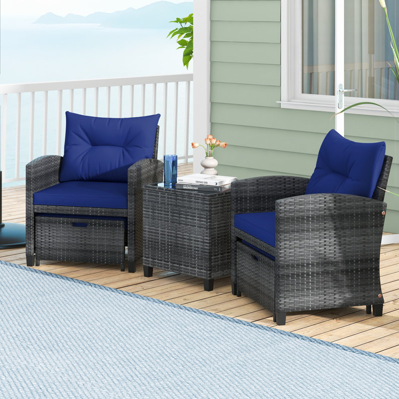 5 Piece Wicker Patio Furniture Set Outdoor Conversation Set Navy