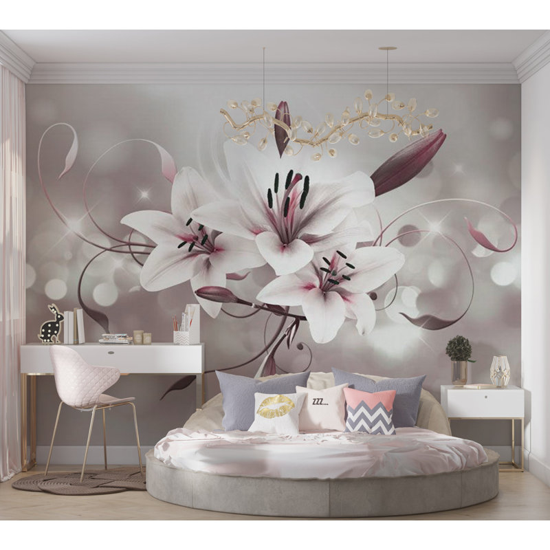 Murale florale pelez et collez - Magnolias en fleurs, L 82 po x l 115 po
