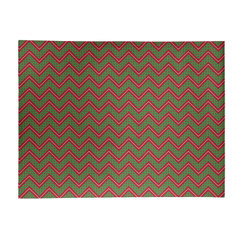 Tapis à chevrons fait main vert/rouge, Rectangle 9 pi x 12 pi