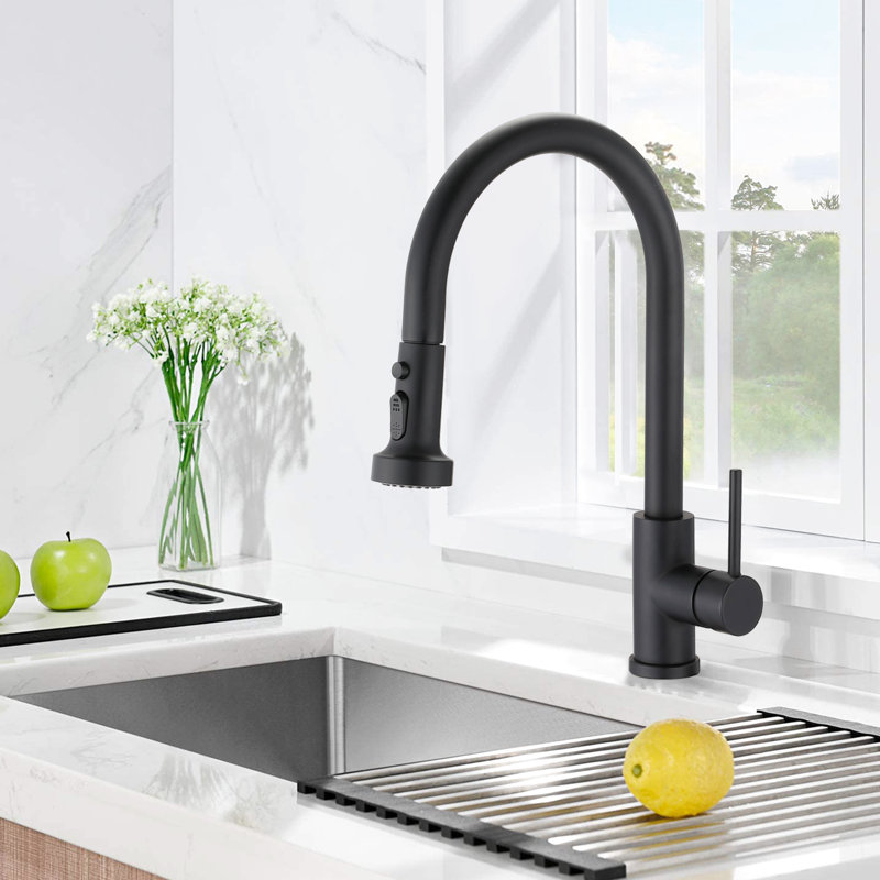Matte Black Pull Down Kitchen Faucet With Stainless Steel, Soap Dispenser, To Scratches And Rust, 360 Swivel Spout, 1.8Gpm Max Flow Scratch & Rust , Rate