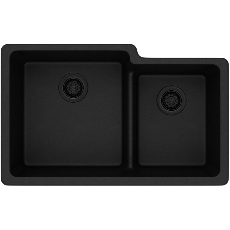 Quartz Classic 33" x 20-1/2" x 9-1/2" Double Basin Undermount Kitchen Sink, Black