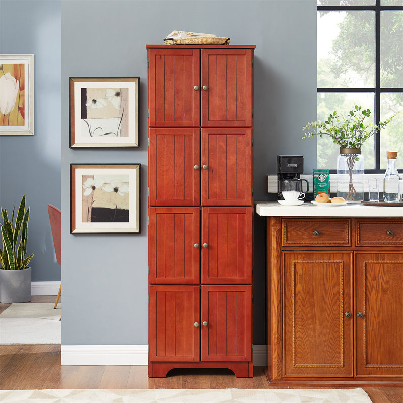 Armoire de rangement haute 72,4 "avec 8 portes et 4 tablettes, Cerisier