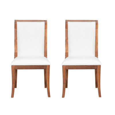 Walnut Finish Upholstered Side Chairs - Of 2, Traditional Elegant, Soft Fabric Upholstery, Thick Padded Seats, Curved , Build Stable Structure