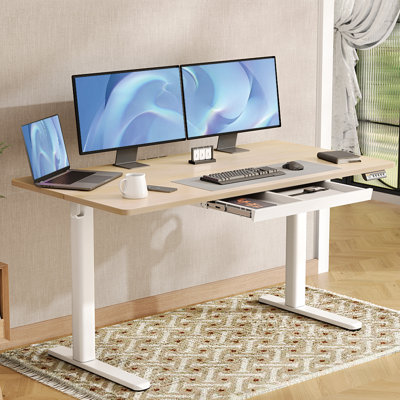 Matipaishe Height Adjustable Computer Standing Desk with Drawer and Hooks for Home Office
