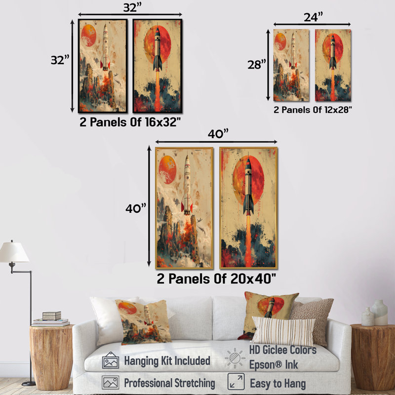 Laianna - Ensemble d'art mural de fusée 2 pièces, Ne s'applique pas, Toile tendue encadrée, H 28 po x l 24 po