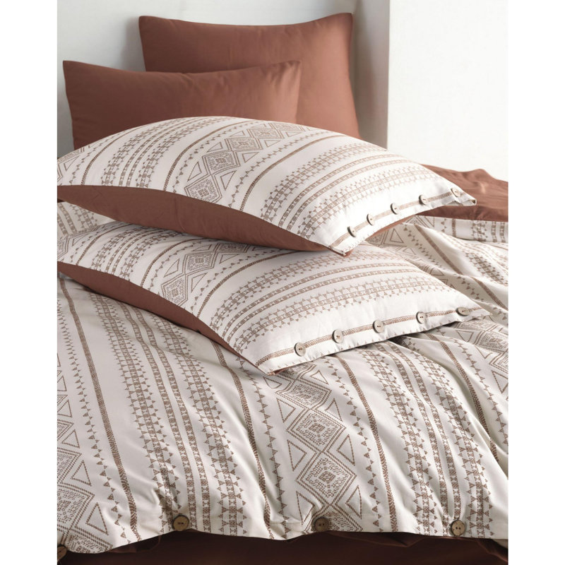 Quiltisse Bedspread with Pillowcases Included, Cream/Terracotta, Single Bedspread + 1 Standard Pillowcase