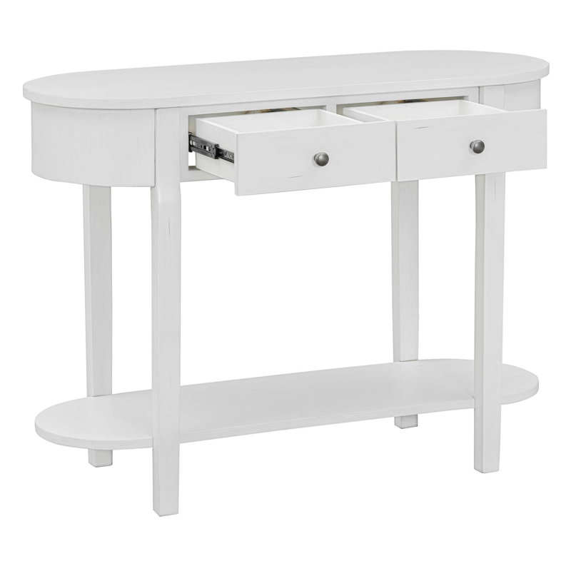 Elegant Retro Console Table With Curved Design & Smooth Glaze, Antique White