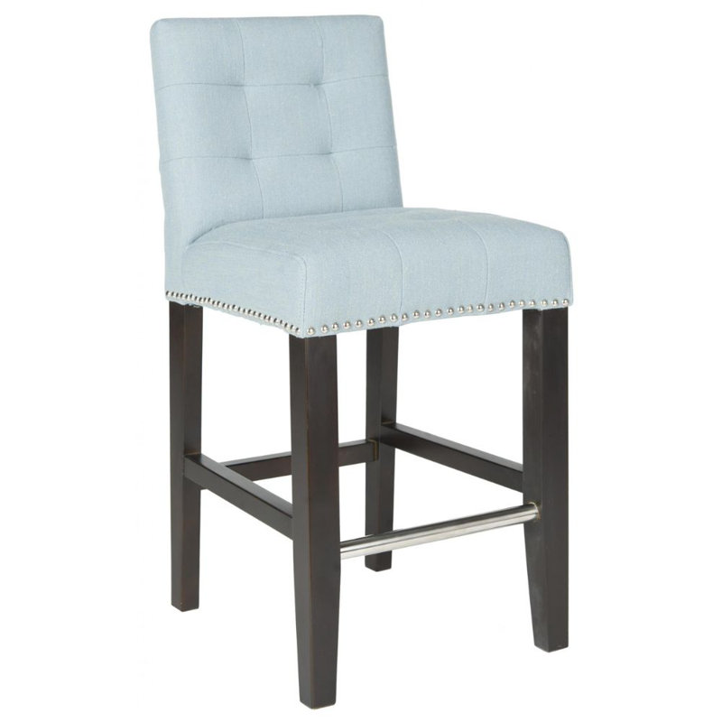 Tabouret de bar 30 po avec cadre en bois massif durable Thompson, Mélange de polyester bleu ciel