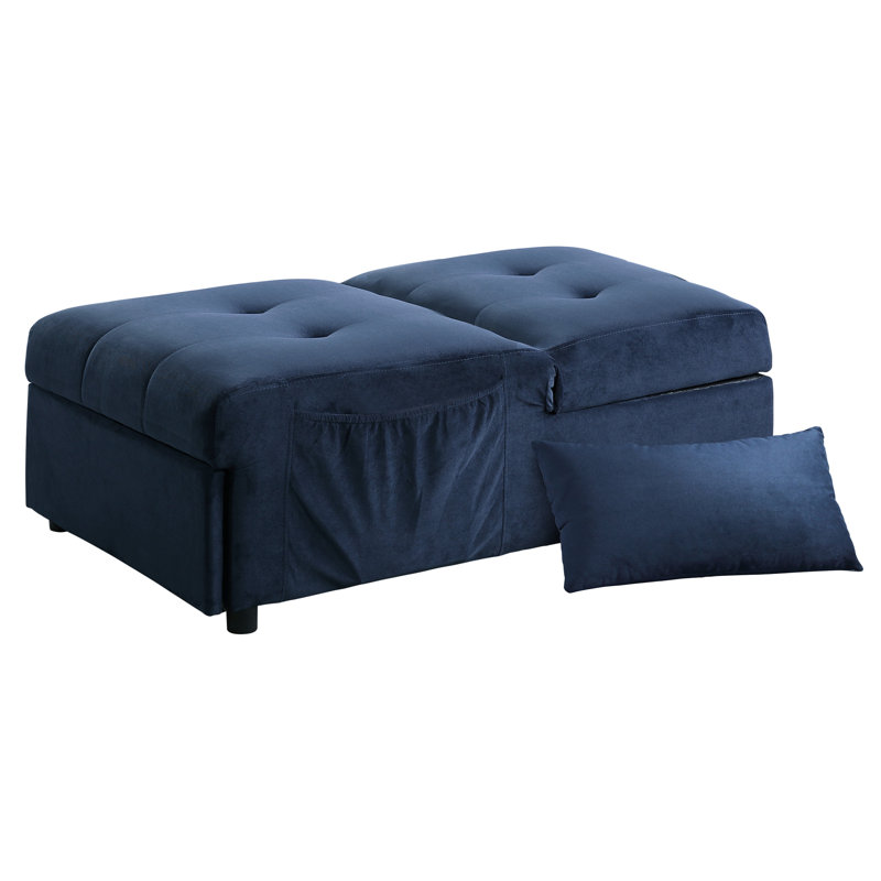 Banc de rangement escamotable en velours bleu foncé - Bois massif et fonction pratique pour la maison avec un look caché moderne et chic
