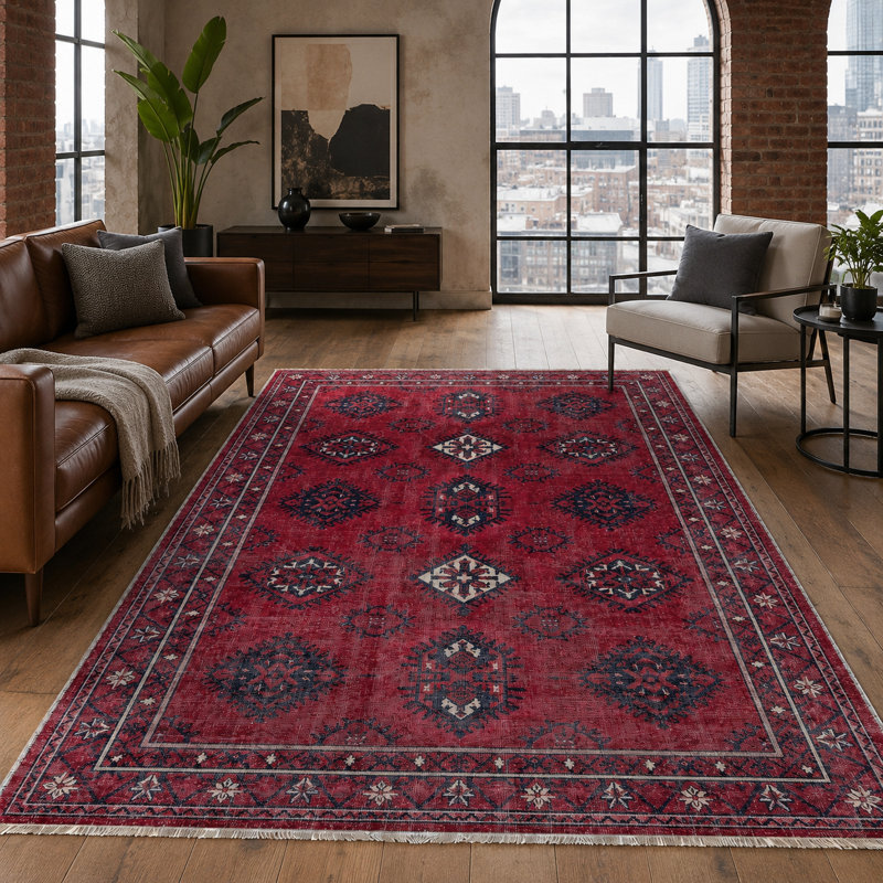 Vintage Look Cotton and Chenille Flatweave Area Rug, 200 cm round