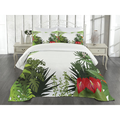 Ambesonne Leaf Bedspread Hibiscus Anthurium Leaves Hot Pink White