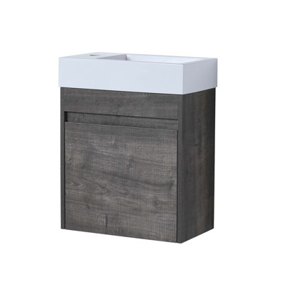 Meuble-lavabo mural flottant 18 po avec lavabo en résine et porte d'armoire à fermeture en douceur 18 po