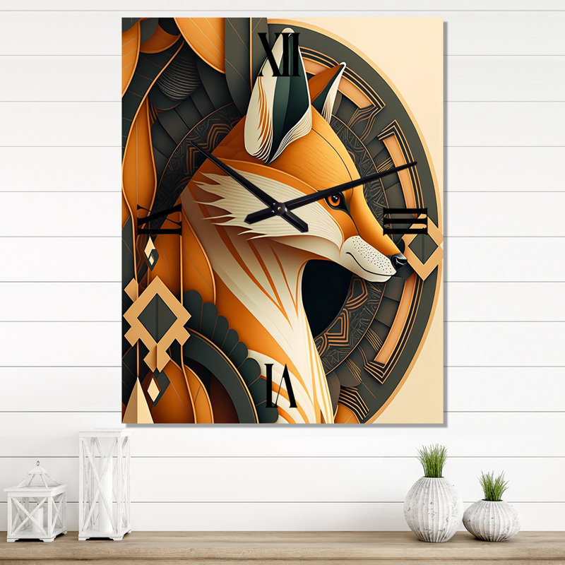 Horloge murale rétro avec renard I - animaux, Moyen