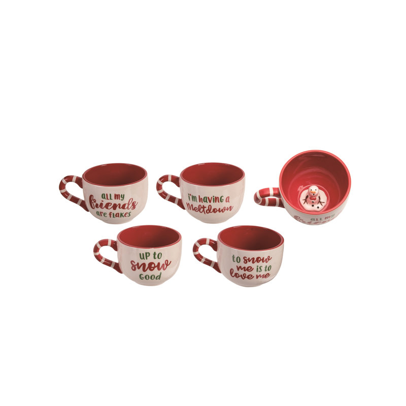 Ensemble de 4 tasses de Noël en forme de bonhomme de neige en fonte Dolomite - rouge, parfaites pour une utilisation à l'intérieur
