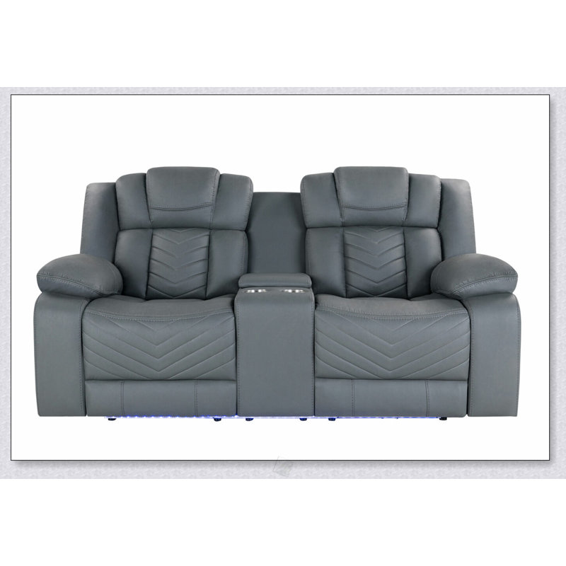 Causeuse inclinable Power Console avec lumières DEL, porte-gobelets, table et prise rabattables, tissu en polyester doux