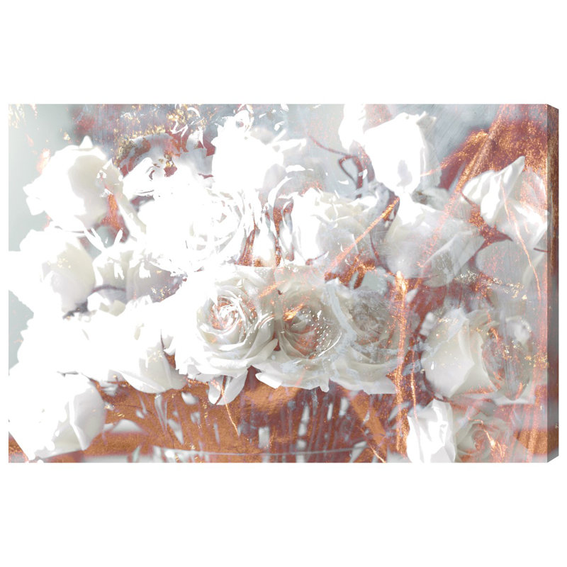 Floral Botanical Rose Gold Feast - Impression sur toile tendue, H 30 po x l 45 po x 1,5 po, Toile tendue