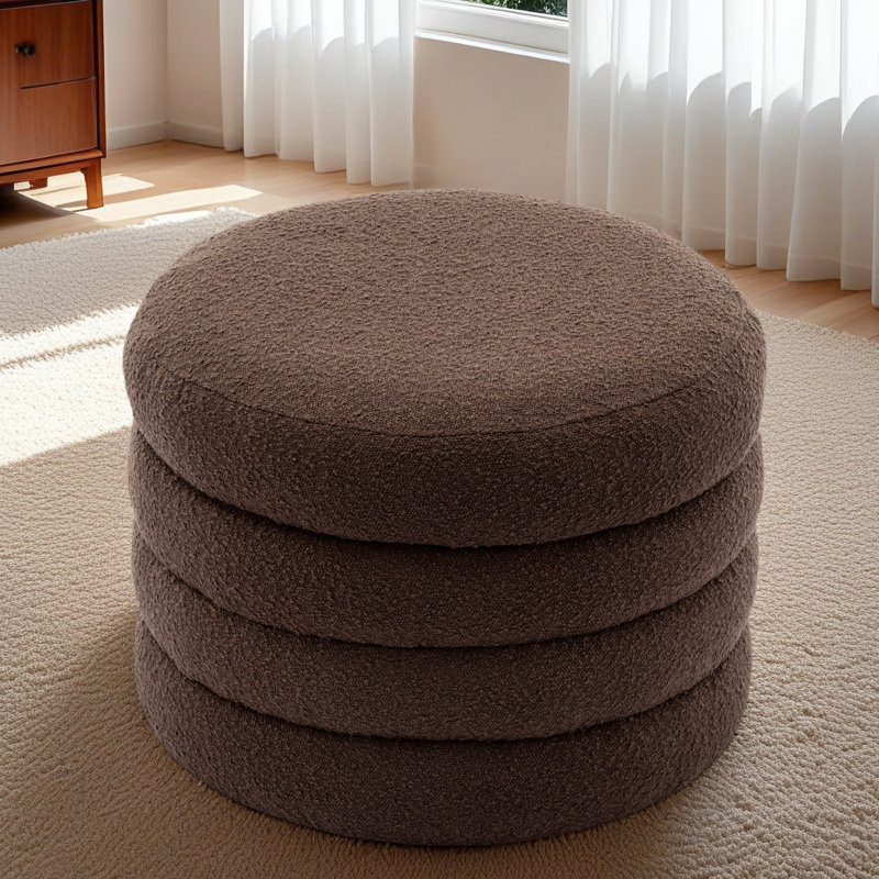 Repose-pieds rond avec rangement en tissu, Bouclette brune