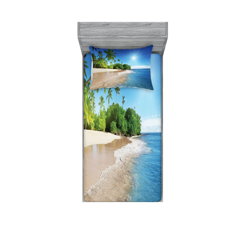 Ensemble de draps et taies décoratives Ambesonne Tropic, blanc, vert, bleu