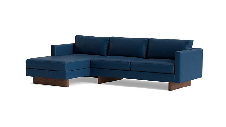 Vintage Leather Sofa with Chaise (105"), Chaise on Left, Leather - Deep Blue