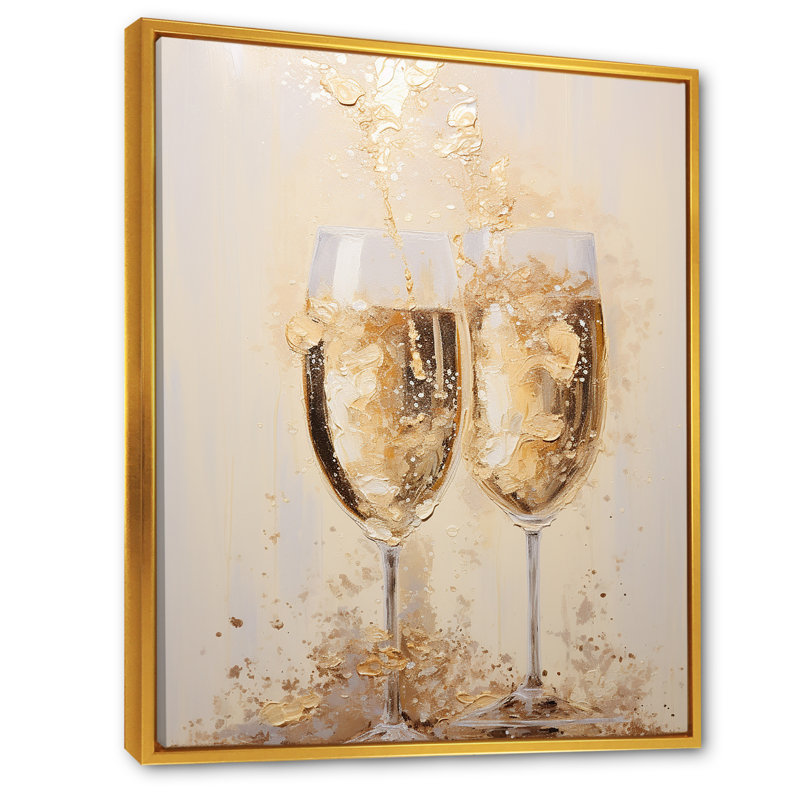Golden Champagne In Glass III - Champagne, art mural, H 32 po x l 24 po x P 1 po, Cadre flottant doré