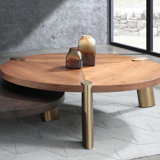 55" Brown And Gold Stainless Steel Round Coffee Table