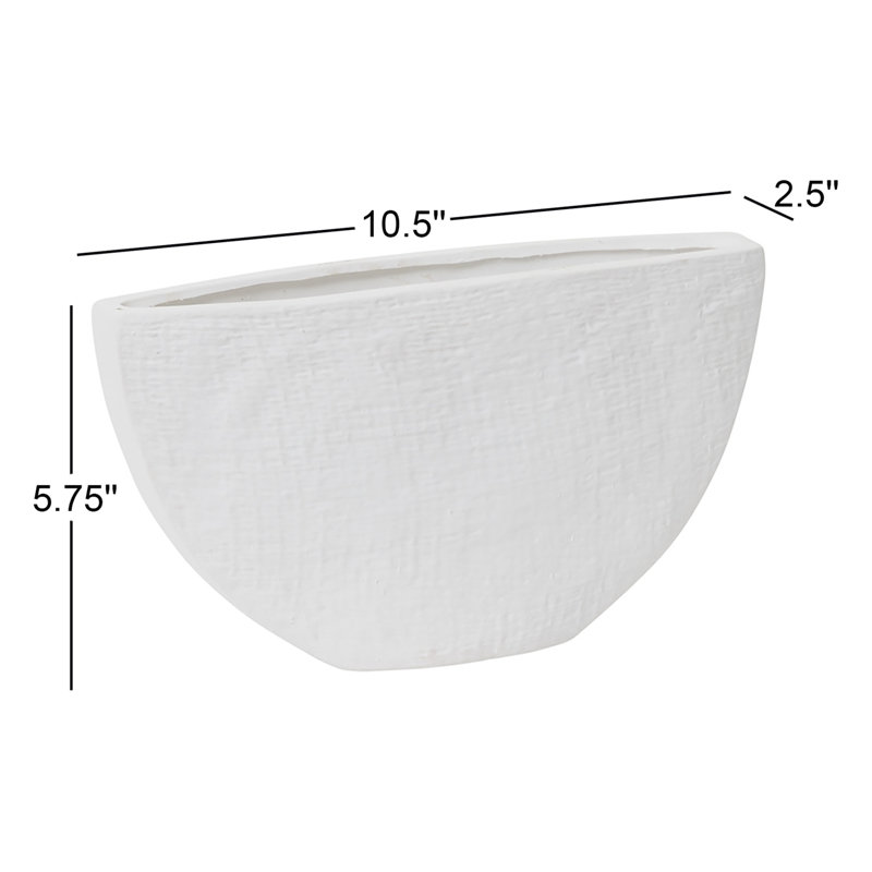 Handmade Ceramic Pot Planter, White, 5.75" H x 10.5" W x 2.5" D