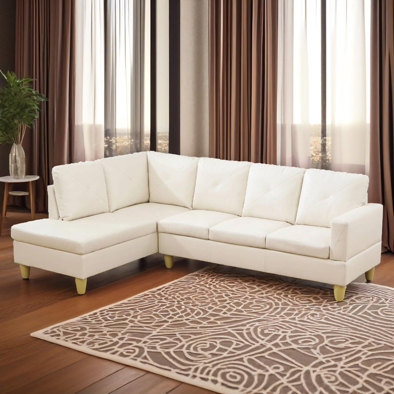 Ensemble de canapé modulaire en cuir 2 pièces avec méridienne Monaco, Simili cuir blanc, Orienté à gauche (vu de face)