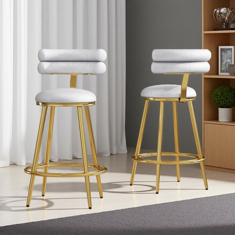 Ensemble de 2 tabourets de comptoir Modern, tabourets de comptoir en velours avec structure en fer, dossier et coussin moelleux, repose-pieds