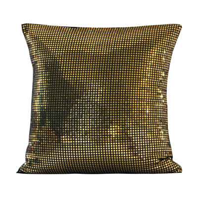 Violet Linen Premium Silver Metallic Foil Disco Ball Mirror, Polyester Glitter Shiny Metallic Sparkle, Solid Black Burlap Backing, Gold , 18 Inch x 18 Inch, Square, Decorative Accent Throw Pillow Cover