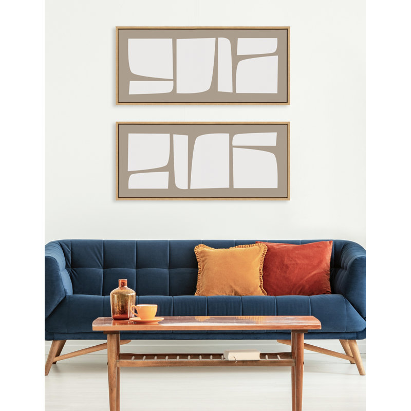 «Neutral Abstract Aztec Shapes Panel» par The Creative Bunch Studio, reproduction d'art sur toile encadrée, Encadré naturel